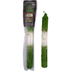 Vela ritualizada com arruda, sal e louro, 18 cm - Purificação, proteção e limpeza energética.