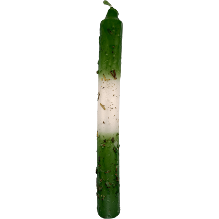 Candela preparata ritualizzata con ruta, sale e alloro 18 cm - Purificazione, protezione e purificazione energetica