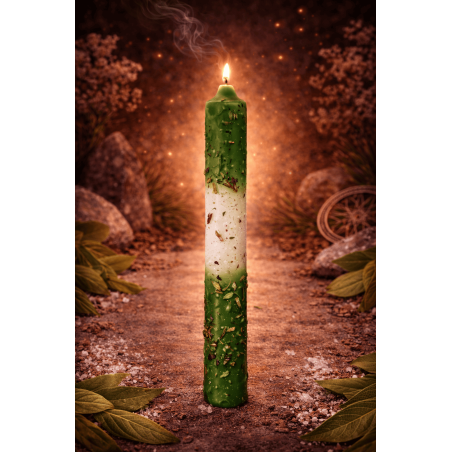 Candela preparata ritualizzata con ruta, sale e alloro 18 cm - Purificazione, protezione e purificazione energetica
