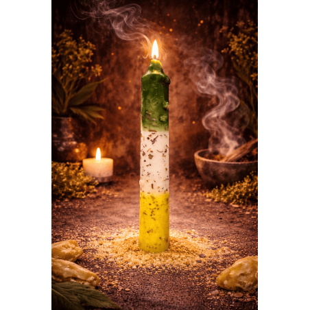 Ritualisierte Kerze mit Raute, Salz und Schwefel, 18 cm – Reinigt negative Umgebungen