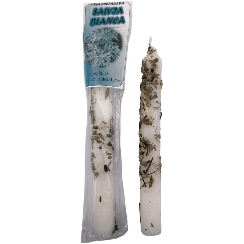 Vela ritualizada de sálvia branca de 18 cm - Limpa as energias negativas.-Velas ritualizadas - Velas preparadas-HOSTENATURA