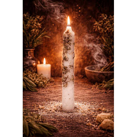 Vela Preparada Ritualizada Salvia Blanca 18cm - Limpia las vibraciones negativas