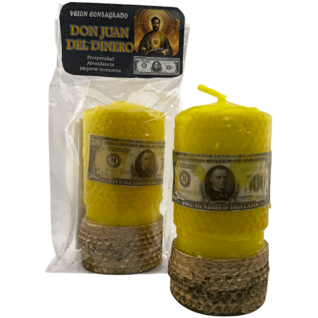 Candela consacrata Don Giovanni del Denaro - Corte dei Don Giovanni - 14x6,5 cm - Prosperità, Abbondanza, Economia