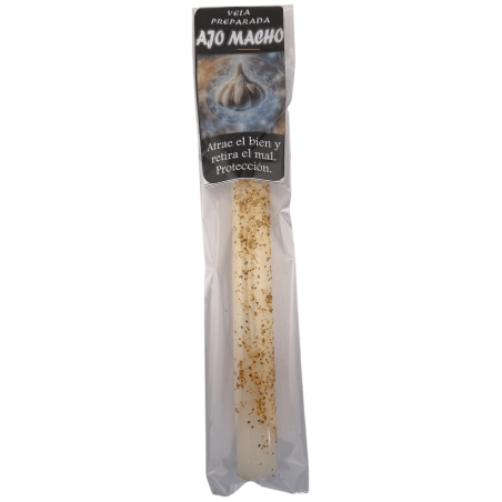 Vela Preparada Ritualizada Ajo Macho 18cm - Atrae el bien y reitera el mal, protección.