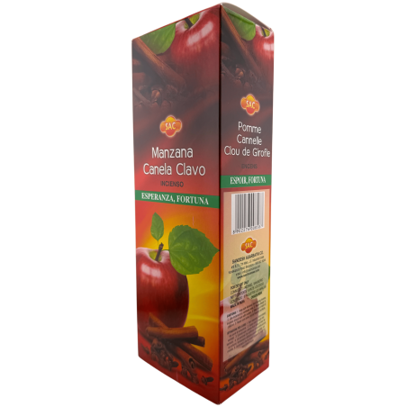 Encens SAC Pomme, Cannelle et Clou de girofle - Boîte de 6 paquets hexagonaux de 20 bâtonnets chacun, soit 120 bâtonnets d'encen