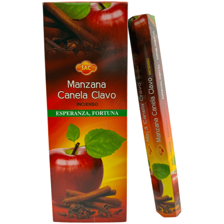 Incienso SAC Manzana, Canela y Clavo - Caja de 6 paquetes hexagonales de 20 barritas 120 barritas de incienso