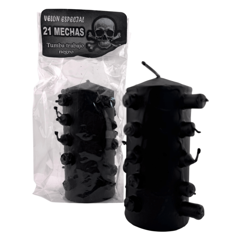 Vela preta com 21 pavios - Quebra empregos, maldições, remove feitiços...-Velas e velas grandes com 21 pavios - Velas Puck-HOSTENATURA