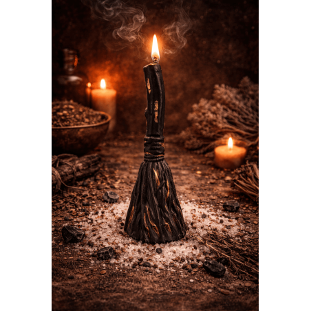 Candela purificatrice spirituale a forma di scopa - Spazza via le energie negative 13 cm.
