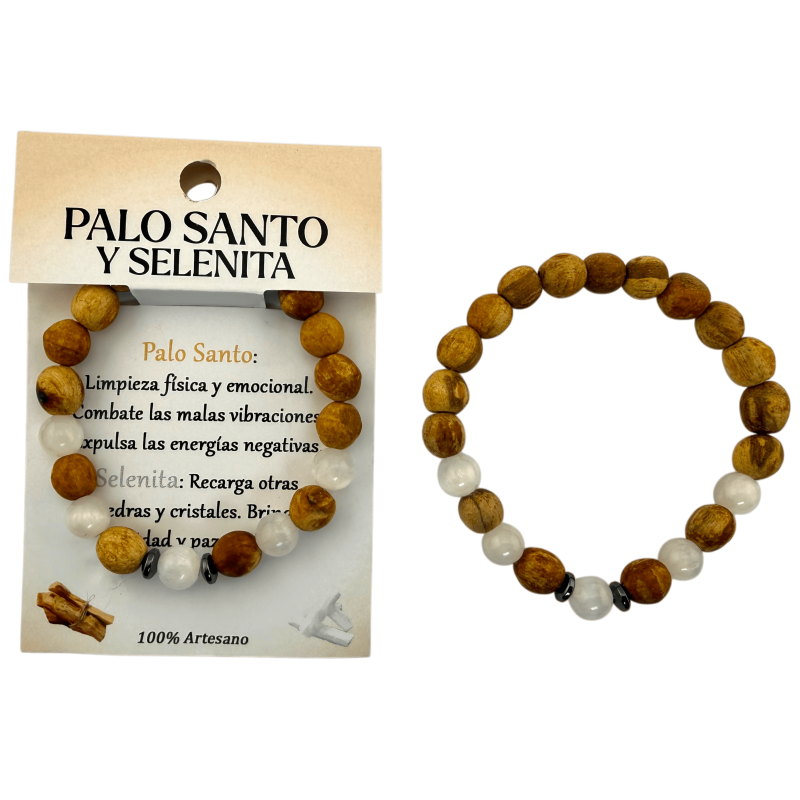 Pulsera Palo Santo y Selenita - Limpieza física, emocional y frente a las malas vibraciones-أساور الطاقة-HOSTENATURA