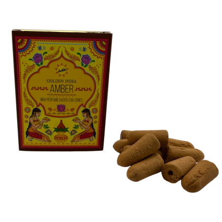 SREE VANI Golden India Amber Backflow rökelsekottar - 10-pack med svarta kottar