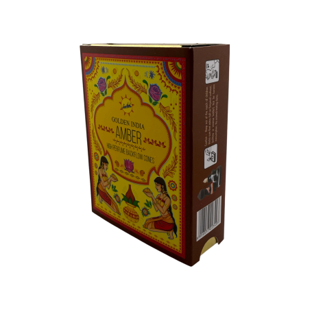 Conuri de tămâie cu reflux chihlimbar SREE VANI Golden India - Pachet de 10 conuri cu reflux negru