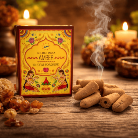SREE VANI Golden India Amber Backflow rökelsekottar - 10-pack med svarta kottar