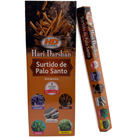 Incienso Surtido Palo Santo Hari Darshan - Caja de 6 cajitas de incienso hexagonales