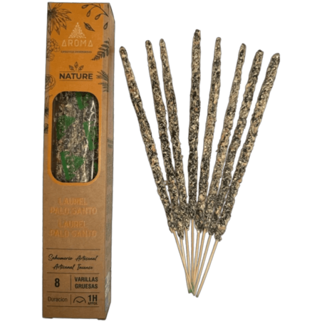 Biologische wierookdoos met laurier- en palo santo AROMA natuurlijke aroma's - 12 doosjes van 8 dikke stokjes