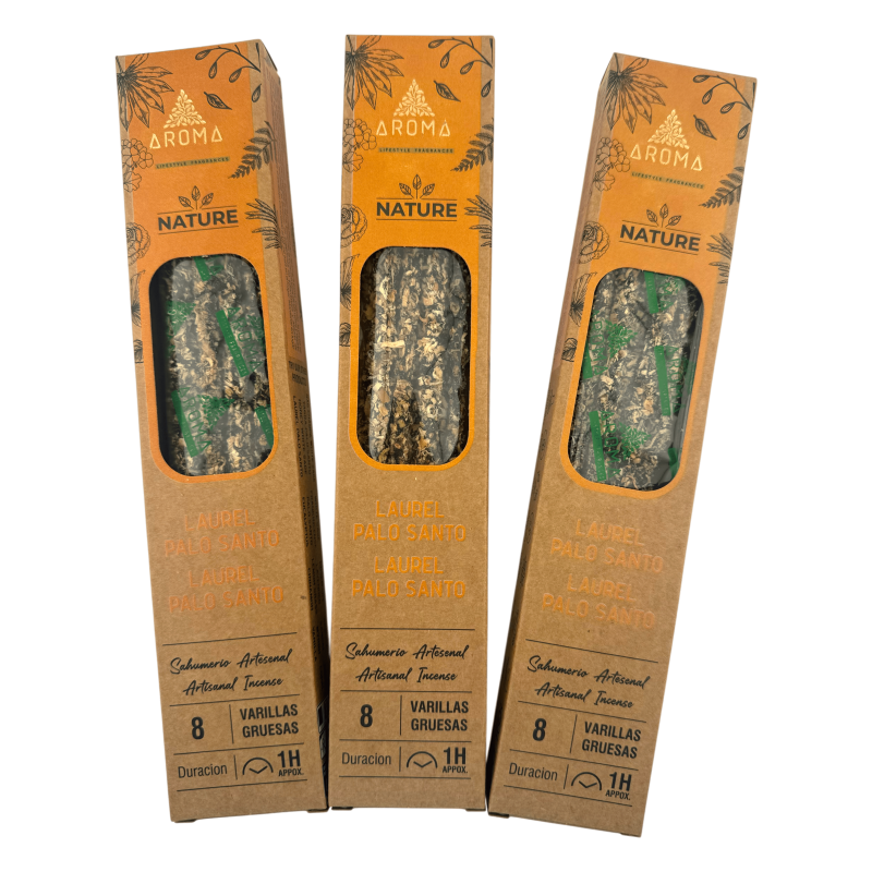 Pachet de 3 bețișoare de tămâie organică Laurel Palo Santo AROMA Nature - 8 bețișoare, durată 1 oră-Pachete de economii pentru tămâie organică AROMA Nature-HOSTENATURA