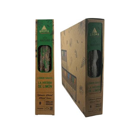Caja Incienso Orgánico Hierba de Limón Lemongrass AROMA Nature - 12 cajitas de 8 barritas gruesas