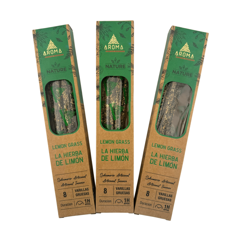Pack of 3 Organic Lemongrass Incense AROMA Nature - 8 sticks, 1 hour duration-AROMA Nature Organic Incense Savings Packs-HOSTENATURA