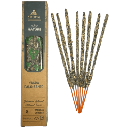 Verpakking van 3 Yagra Palo Santo biologische wierookstokjes AROMA een natuurlijke geur - 8 stokjes, brandduur 1 uur