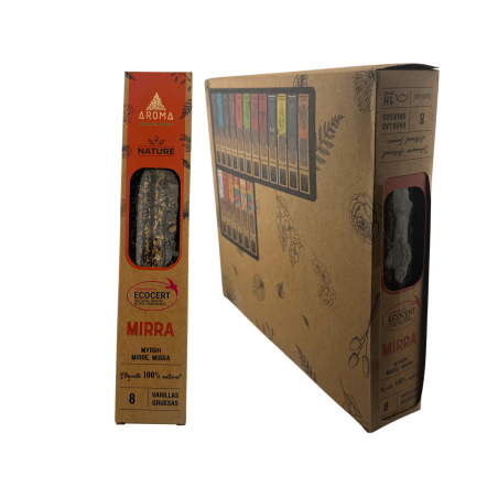 Caja Incienso Orgánico Mirra AROMA Nature - 12 cajitas de 8 barritas gruesas