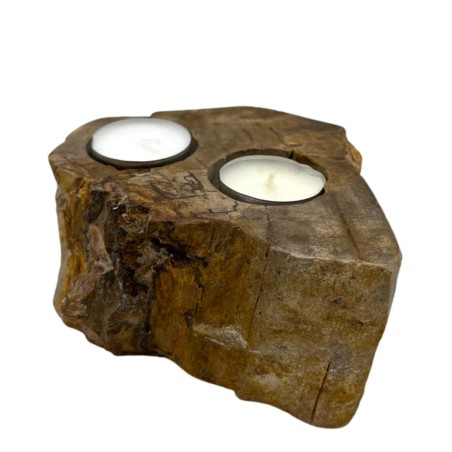 Portavelas de Madera Petrificada - Doble  - 2