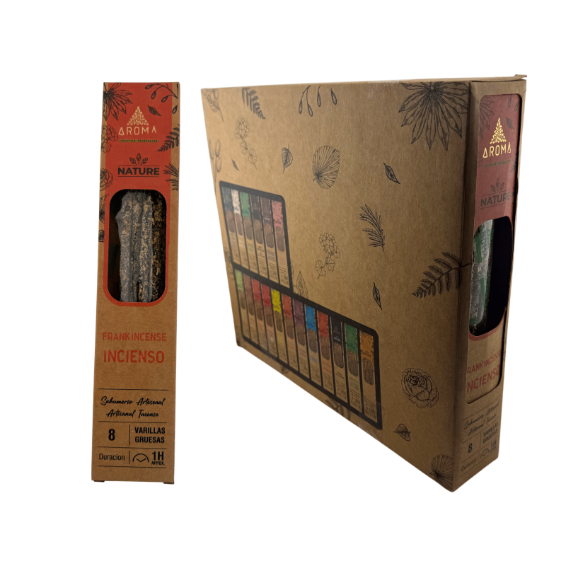 Scatola di incenso biologico AROMA Nature - 12 scatole da 8 bastoncini spessi-Scatole di incenso biologico AROMA Nature-HOSTENATURA