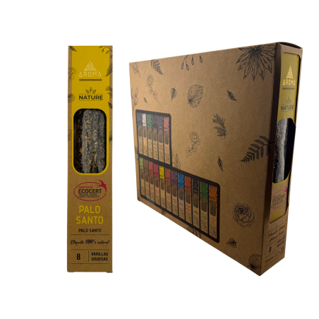 Caja Incienso Orgánico Palo Santo AROMA Nature - 12 cajitas de 8 barritas gruesas