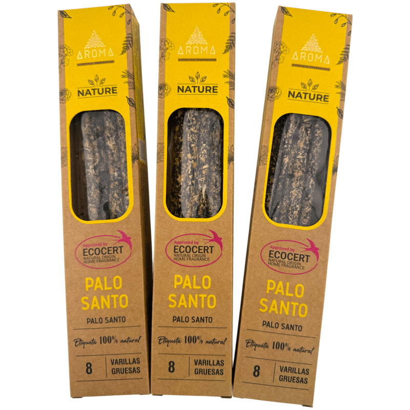 オーガニックパロサントお香 3本セットAROMA Nature - スティック8本入り、持続時間1時間-AROMAネイチャーオーガニックお香のお得なパック-HOSTENATURA