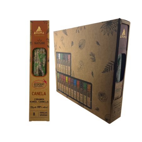 Caja Incienso Orgánico Canela AROMA Nature - 12 cajitas de 8 barritas gruesas