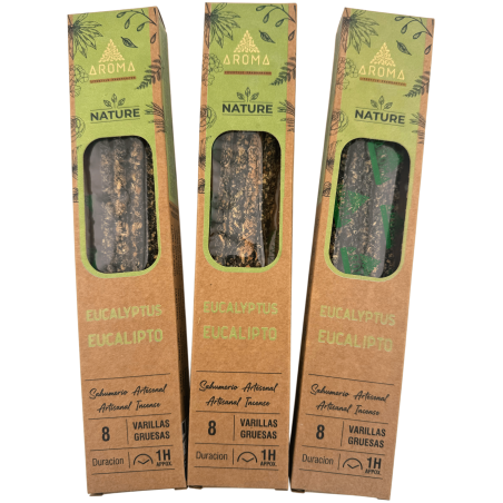 Lot de 3 encens bio à l'eucalyptus AROMA Nature - 8 bâtonnets, durée 1 heure