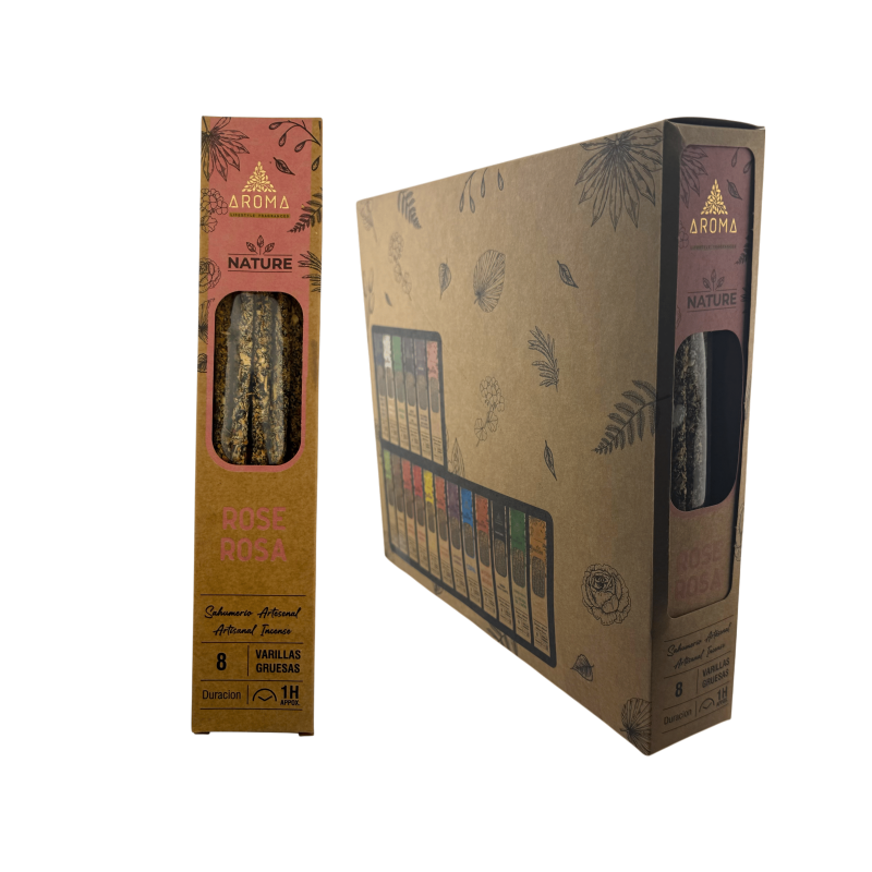 AROMA Nature Organic Rose Incense Box - 12 boxes of 8 thick sticks-AROMA Nature Organic Incense Boxes-HOSTENATURA