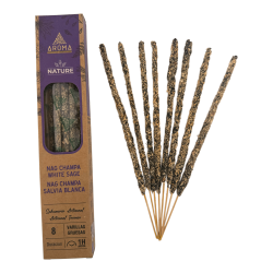AROMA Nature Organic Incense Box Nag Champa White Sage - 12 boxes of 8 thick sticks