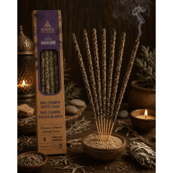 AROMA Nature Organic Incense Box Nag Champa White Sage - 12 boxes of 8 thick sticks