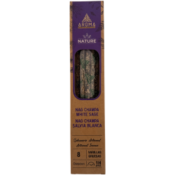 Pack of 3 Organic Incense Sticks Nag Champa and White Sage AROMA Nature - 8 sticks, 1 hour duration