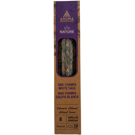 Lot de 3 bâtonnets d'encens bio Nag Champa et Sauge Blanche AROMA Nature - 8 bâtonnets, durée 1 heure