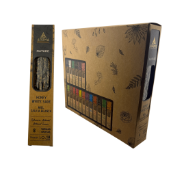 Biologische wierookdoos met honing, witte salie AROMA natuurlijke geur - 12 doosjes van 8 dikke stokjes