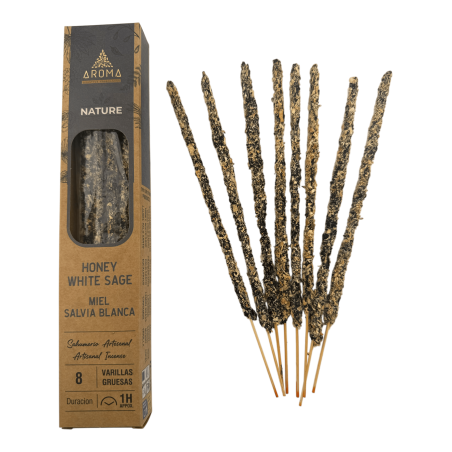 Caja Incienso Orgánico Miel Salvia Blanca AROMA Nature - 12 cajitas de 8 barritas gruesas