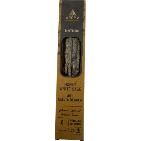 Caixa Encens Orgànic Mel Salvia Blanca AROMA Nature - 12 capsetes de 8 barretes gruixudes