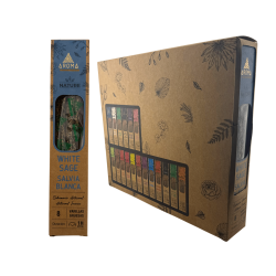 Caja Incienso Orgánico Salvia Blanca AROMA Nature - 12 cajitas de 8 barritas gruesas