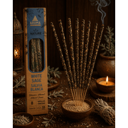 Lot de 3 bâtonnets d'encens de sauge blanche bio AROMA Nature - 8 bâtonnets, durée 1 heure
