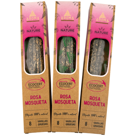 3er-Pack Bio-Hagebutten-Räucherstäbchen AROMA Nature – 8 Stäbchen, Brenndauer 1 Stunde
