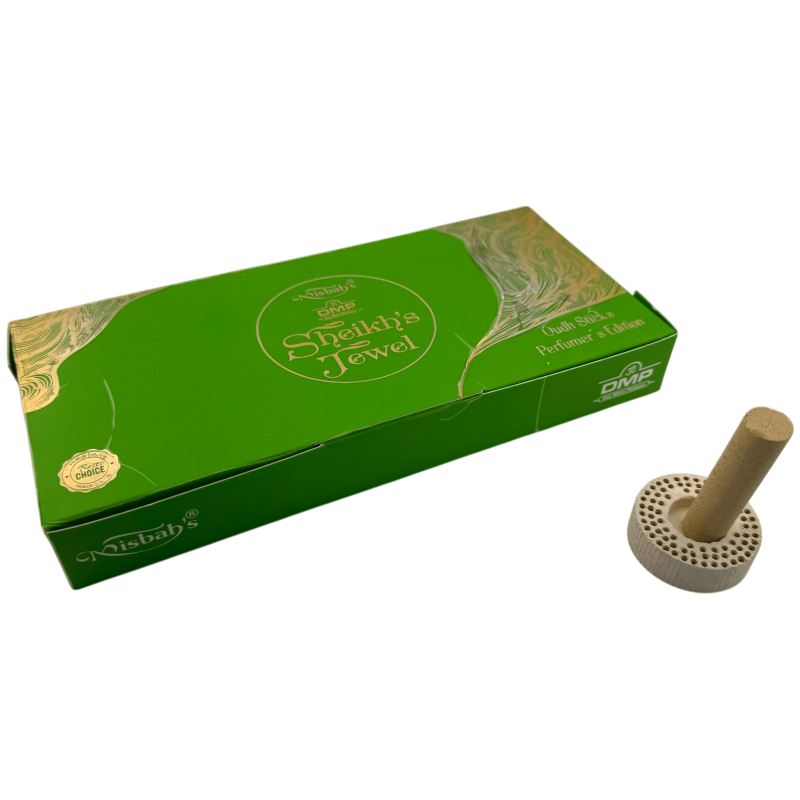 Encens arabe Dhoop Édition Parfumeur DMP de Sheikh's Jewel Misbah - 10 bâtonnets d'encens avec brûleur-Encens arabe DMP Oudh Édition Parfumeur de Dhoop Misbah-HOSTENATURA