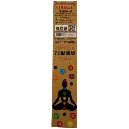 Natural Incense 7 Chakras Namaste India Natural Masala Orkay - 1 Schachtel Bio-Räucherstäbchen 30g.