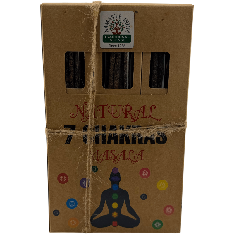 Natuurlijke wierookdoos 7 Chakra's Namaste India Natuurlijke Masala Orkay - 12 doosjes biologische wierook van 30 gram.-BOTANISCHE WIEROOKSTOKJES-HOSTENATURA