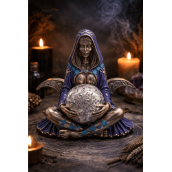 Statuetta in resina raffigurante Gaia, la Dea Madre Terra e la Tripla Luna - 20x10x15 cm