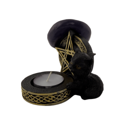 Figura Porta velas Gato Negro Resina con Pentagrama 11x9,7x8,3cm