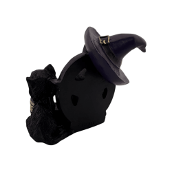 Figura Porta velas Gato Negro Resina con Pentagrama 11x9,7x8,3cm