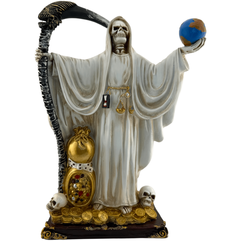 Statuetta in resina di Babbo Natale Muerte bianca con sfera, 30 cm-FIGURE ESOTERICHE-HOSTENATURA