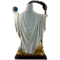 Estatueta de Santa Muerte em resina branca com bola, 30 cm