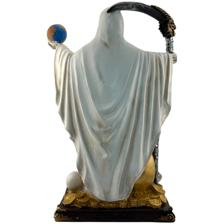 Witte Santa Muerte harsfiguur met bal, 30 cm