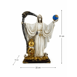 Estatueta de Santa Muerte em resina branca com bola, 30 cm